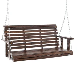 VEVOR Wooden Porch Swing 4.5 ft, Patio bench swing for Courtyard & Garden, Upgraded 880 lbs Strong Load Capacity, Heavy Duty Swing Chair Bench with Hanging Chains for Outdoors, Carbonized Brown