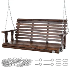 VEVOR Wooden Porch Swing 4.5 ft, Patio bench swing for Courtyard & Garden, Upgraded 880 lbs Strong Load Capacity, Heavy Duty Swing Chair Bench with Hanging Chains for Outdoors, Carbonized Brown