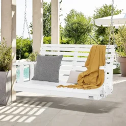 VEVOR Wooden Porch Swing 4 ft, Patio bench swing for Courtyard & Garden, Upgraded 880 lbs Strong Load Capacity, Heavy Duty Swing Chair Bench with Hanging Chains for Outdoors, White