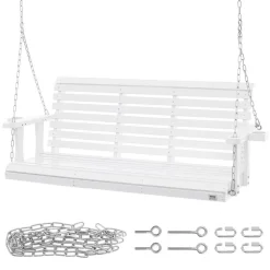 VEVOR Wooden Porch Swing 5.5 ft, Patio bench swing for Courtyard & Garden, Upgraded 880 lbs Strong Load Capacity, Heavy Duty Swing Chair Bench with Hanging Chains for Outdoors, White