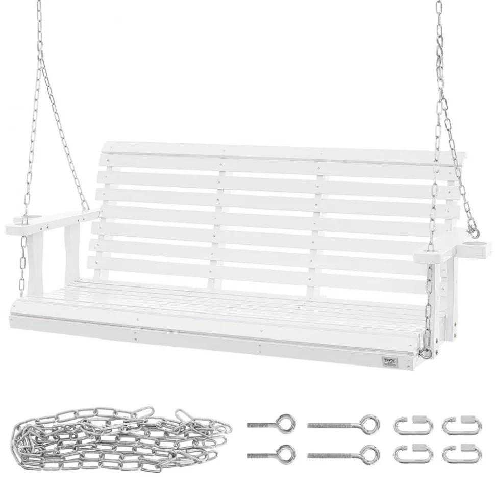 VEVOR Wooden Porch Swing 5.5 ft, Patio bench swing for Courtyard & Garden, Upgraded 880 lbs Strong Load Capacity, Heavy Duty Swing Chair Bench with Hanging Chains for Outdoors, White