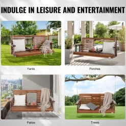 VEVOR Wooden Porch Swing 5 ft, Patio bench swing for Courtyard & Garden, Upgraded 880 lbs Strong Load Capacity, Heavy Duty Swing Chair Bench with Hanging Chains for Outdoors, Brown