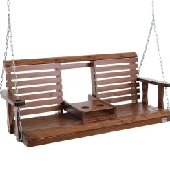 VEVOR Wooden Porch Swing 5 ft, Patio bench swing for Courtyard & Garden, Upgraded 880 lbs Strong Load Capacity, Heavy Duty Swing Chair Bench with Hanging Chains for Outdoors, Brown
