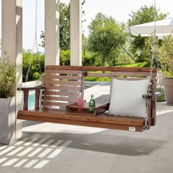 VEVOR Wooden Porch Swing 5 ft, Patio bench swing for Courtyard & Garden, Upgraded 880 lbs Strong Load Capacity, Heavy Duty Swing Chair Bench with Hanging Chains for Outdoors, Brown