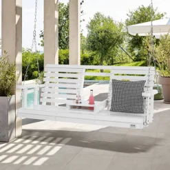VEVOR Wooden Porch Swing 5 ft, Patio bench swing for Courtyard & Garden, Upgraded 880 lbs Strong Load Capacity, Heavy Duty Swing Chair Bench with Hanging Chains for Outdoors, White