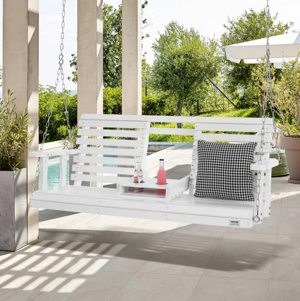 VEVOR Wooden Porch Swing 5 ft, Patio bench swing for Courtyard & Garden, Upgraded 880 lbs Strong Load Capacity, Heavy Duty Swing Chair Bench with Hanging Chains for Outdoors, White