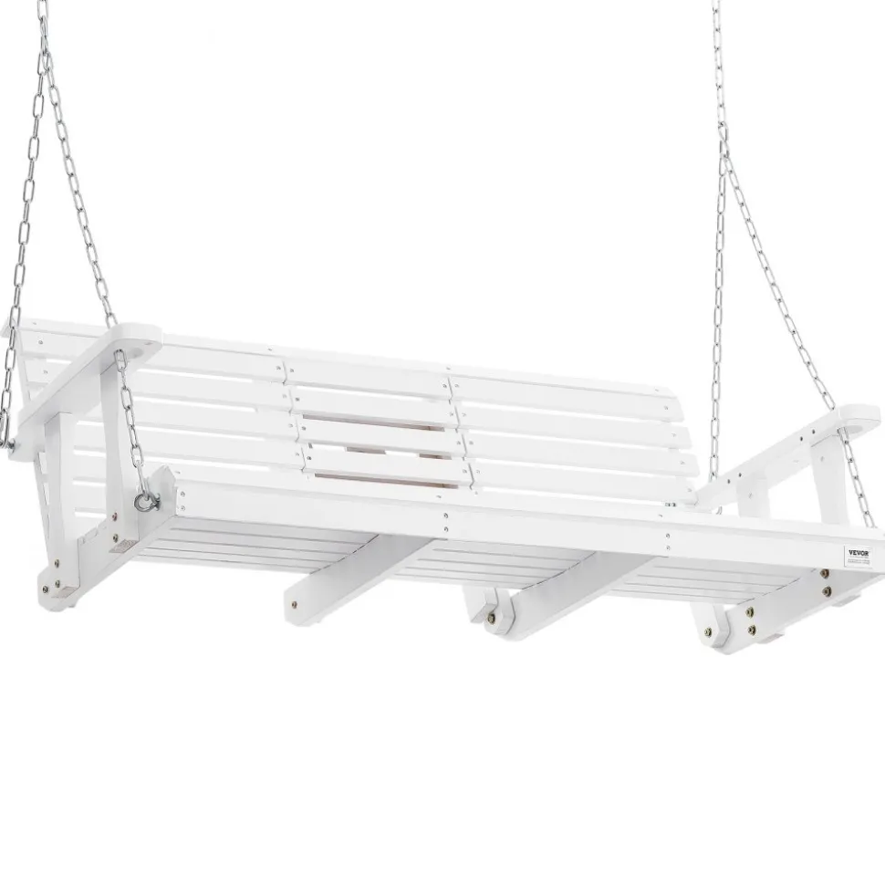 VEVOR Wooden Porch Swing 5 ft, Patio bench swing for Courtyard & Garden, Upgraded 880 lbs Strong Load Capacity, Heavy Duty Swing Chair Bench with Hanging Chains for Outdoors, White