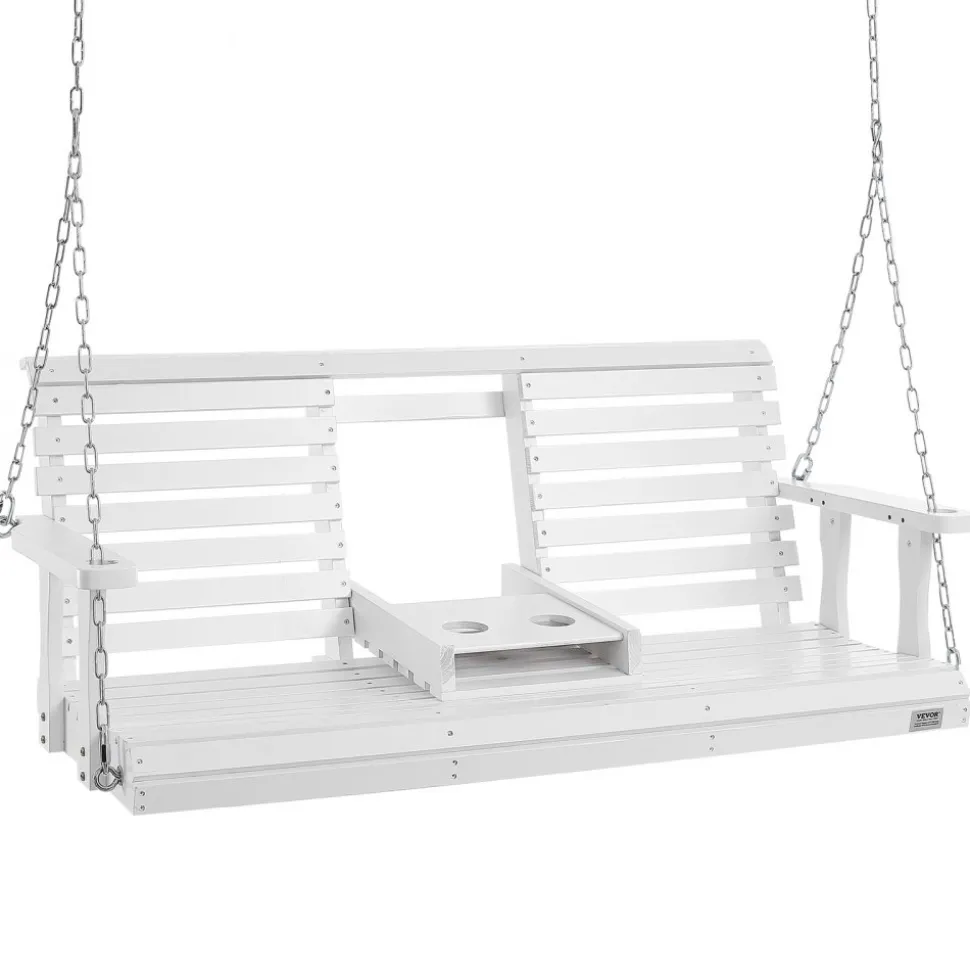 VEVOR Wooden Porch Swing 5 ft, Patio bench swing for Courtyard & Garden, Upgraded 880 lbs Strong Load Capacity, Heavy Duty Swing Chair Bench with Hanging Chains for Outdoors, White