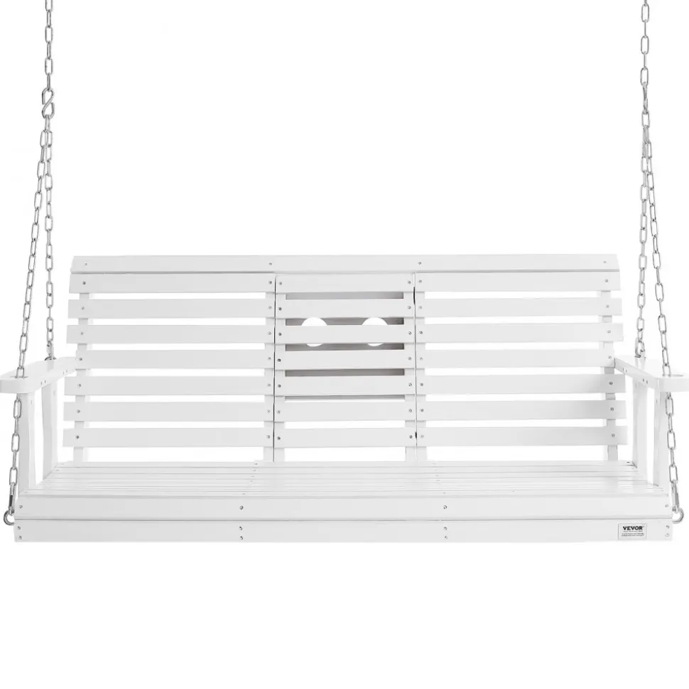 VEVOR Wooden Porch Swing 5 ft, Patio bench swing for Courtyard & Garden, Upgraded 880 lbs Strong Load Capacity, Heavy Duty Swing Chair Bench with Hanging Chains for Outdoors, White
