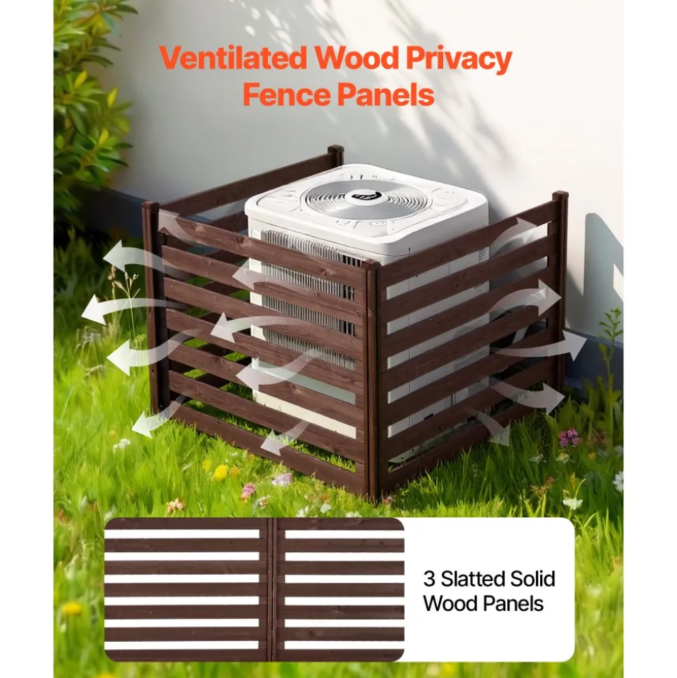 VEVOR Wooden Privacy Fence, 48 x 37 inch Air Conditioner Fence, 3 Panel Solid Outdoor Wood Privacy Screen with Metal Stakes, Steel Frame, Trash Can Hider Fences Suitable for Garden, Pool