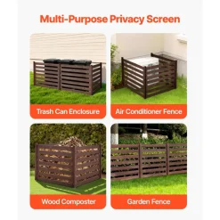 VEVOR Wooden Privacy Fence, 48 x 37 inch Air Conditioner Fence, 3 Panel Solid Outdoor Wood Privacy Screen with Metal Stakes, Steel Frame, Trash Can Hider Fences Suitable for Garden, Pool