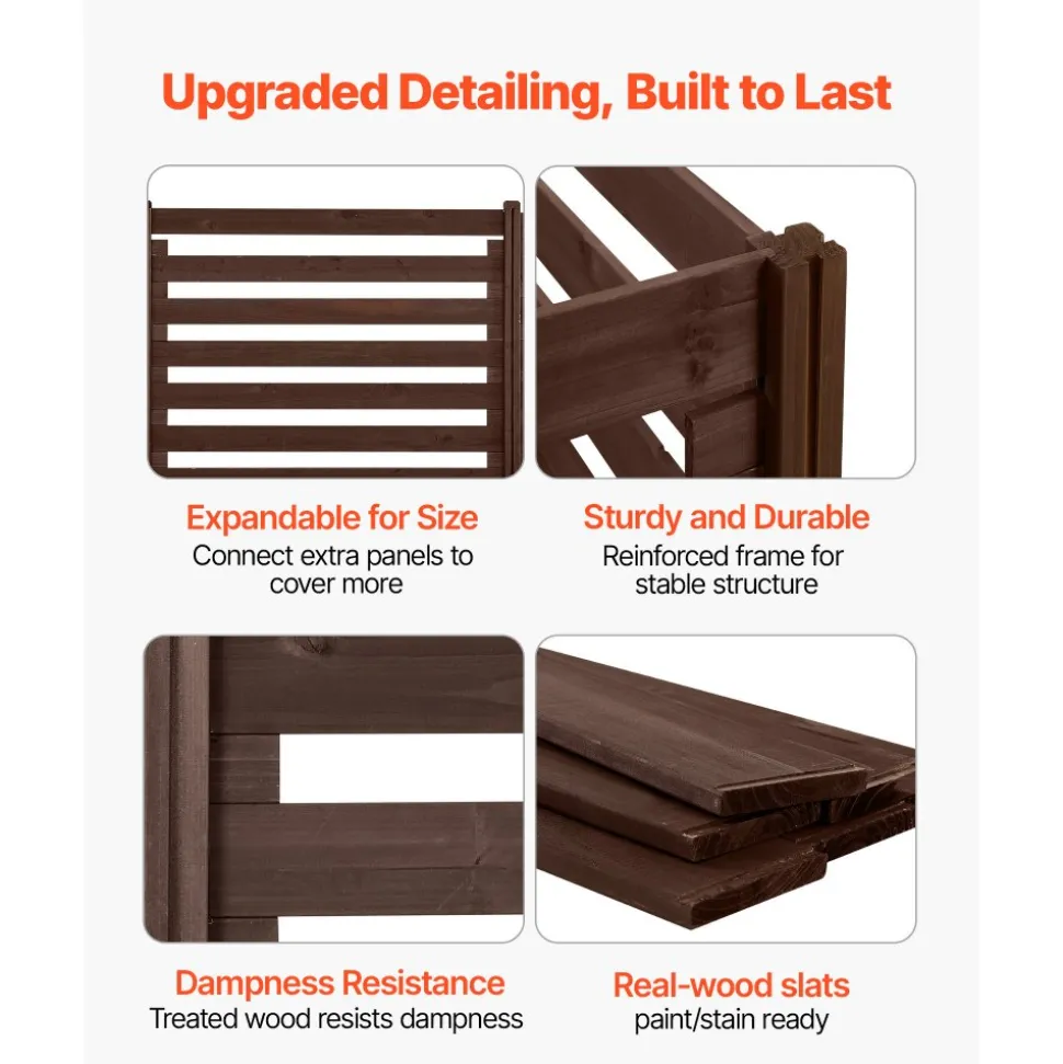 VEVOR Wooden Privacy Fence, 48 x 37 inch Air Conditioner Fence, 3 Panel Solid Outdoor Wood Privacy Screen with Metal Stakes, Steel Frame, Trash Can Hider Fences Suitable for Garden, Pool