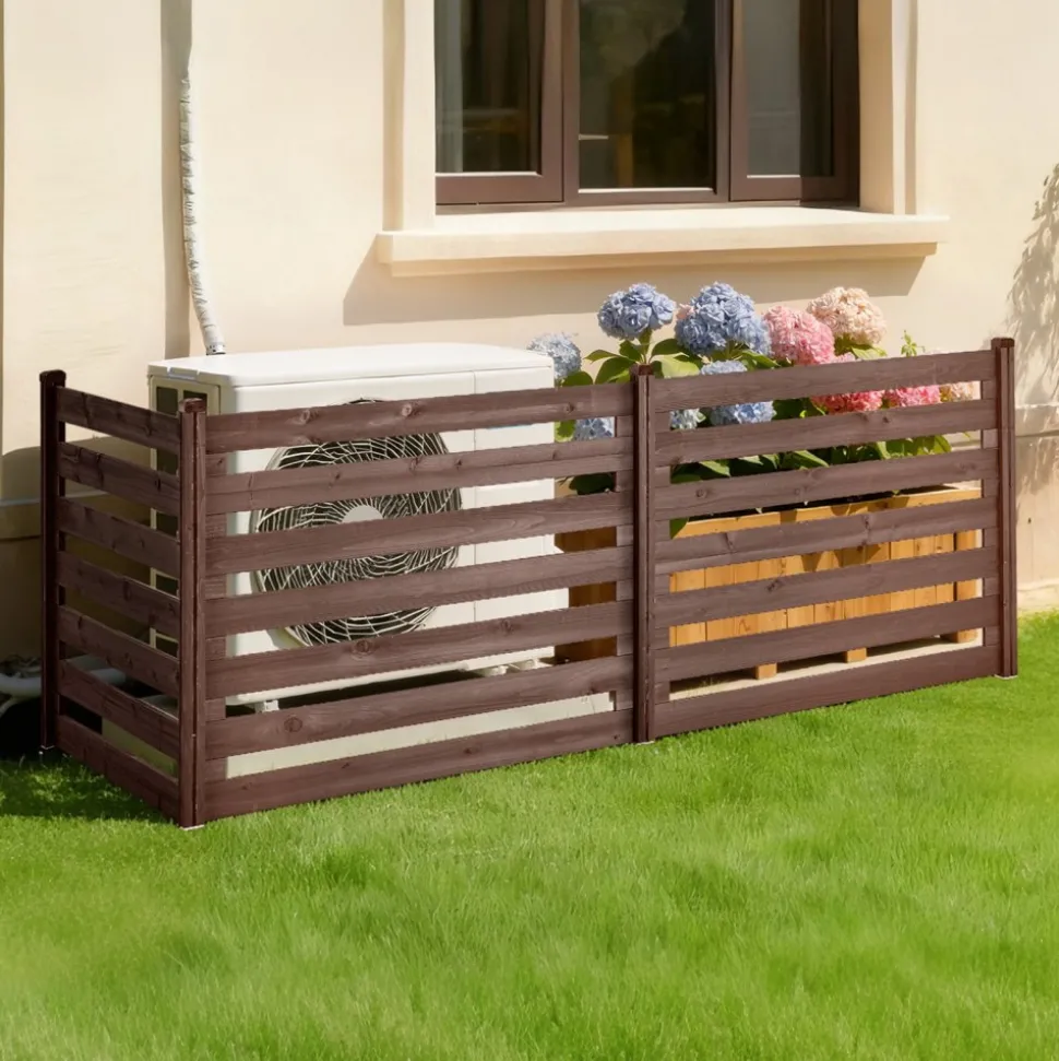 VEVOR Wooden Privacy Fence, 48 x 37 inch Air Conditioner Fence, 3 Panel Solid Outdoor Wood Privacy Screen with Metal Stakes, Steel Frame, Trash Can Hider Fences Suitable for Garden, Pool
