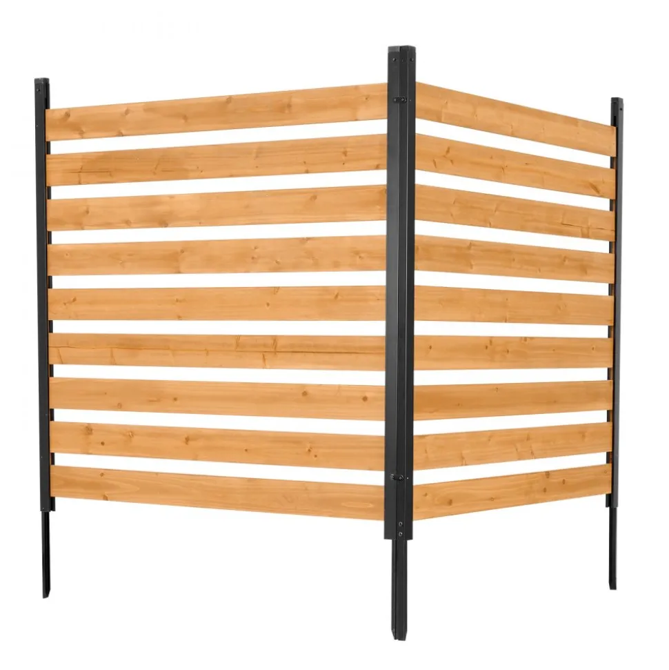 VEVOR Wooden Privacy Fence, 48 x 49 x 28 inch Air Conditioner Fence, 2 Panel Solid Outdoor Wood Privacy Screen with Metal Stakes, Steel Frame, Trash Can Hider Fences Suitable for Garden, Pool