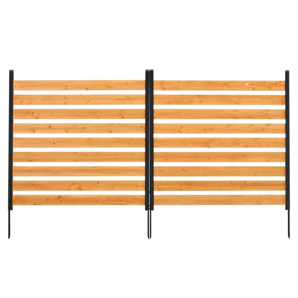 VEVOR Wooden Privacy Fence, 48 x 49 x 28 inch Air Conditioner Fence, 2 Panel Solid Outdoor Wood Privacy Screen with Metal Stakes, Steel Frame, Trash Can Hider Fences Suitable for Garden, Pool