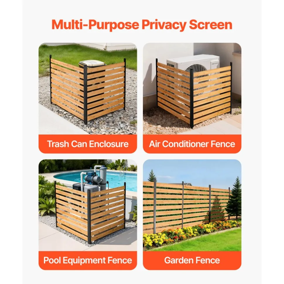 VEVOR Wooden Privacy Fence, 48 x 49 x 28 inch Air Conditioner Fence, 2 Panel Solid Outdoor Wood Privacy Screen with Metal Stakes, Steel Frame, Trash Can Hider Fences Suitable for Garden, Pool