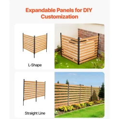 VEVOR Wooden Privacy Fence, 48 x 49 x 28 inch Air Conditioner Fence, 2 Panel Solid Outdoor Wood Privacy Screen with Metal Stakes, Steel Frame, Trash Can Hider Fences Suitable for Garden, Pool