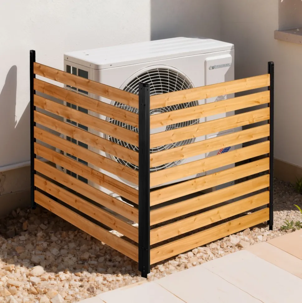 VEVOR Wooden Privacy Fence, 48 x 49 x 28 inch Air Conditioner Fence, 2 Panel Solid Outdoor Wood Privacy Screen with Metal Stakes, Steel Frame, Trash Can Hider Fences Suitable for Garden, Pool
