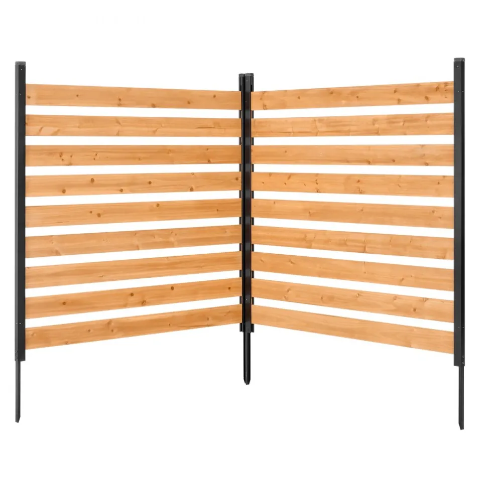 VEVOR Wooden Privacy Fence, 48 x 49 x 28 inch Air Conditioner Fence, 2 Panel Solid Outdoor Wood Privacy Screen with Metal Stakes, Steel Frame, Trash Can Hider Fences Suitable for Garden, Pool
