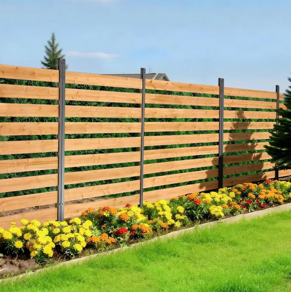VEVOR Wooden Privacy Fence, 48 x 49 x 28 inch Air Conditioner Fence, 2 Panel Solid Outdoor Wood Privacy Screen with Metal Stakes, Steel Frame, Trash Can Hider Fences Suitable for Garden, Pool