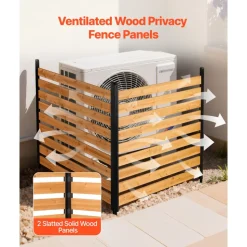 VEVOR Wooden Privacy Fence, 48 x 49 x 28 inch Air Conditioner Fence, 2 Panel Solid Outdoor Wood Privacy Screen with Metal Stakes, Steel Frame, Trash Can Hider Fences Suitable for Garden, Pool