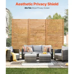 VEVOR Wooden Privacy Screen, 36" W x 76" H Outdoor Privacy Screen, Freestanding Wood Privacy Panel with Stand, Decorative Patio Privacy Screen, Outdoor Divider for Balcony Patio Lawn Garden
