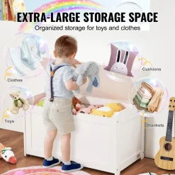 VEVOR Wooden Toy Chest for Kids, Toddler Toy Storage Box with Flip-Top Lid and Safety Hinge, 32.68 x 17.91 x 24.02
