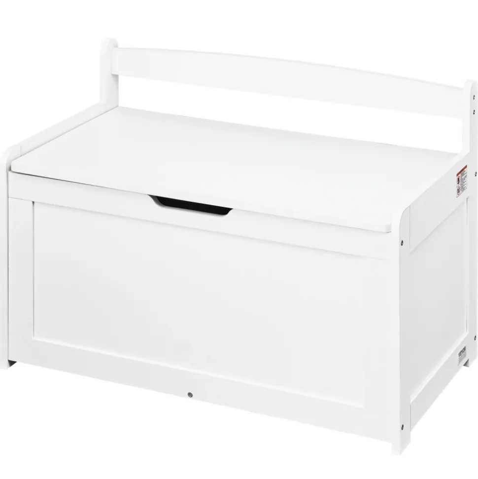 VEVOR Wooden Toy Chest for Kids, Toddler Toy Storage Box with Flip-Top Lid and Safety Hinge, 32.68 x 17.91 x 24.02" Large Kids Storage Bench for Playroom, Bedroom, Living Room or Entryway, White