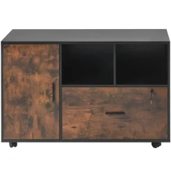 VEVOR Wood File Cabinet, Mobile Filing Cabinet with Open Shelves, Lockable Lateral Rolling File Storage with Adjustable Shelves, Free Standing Printer Stand for Home, Office, School, Rustic Brown