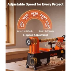 VEVOR Wood Lathe 3/4 HP 12" x 18" Benchtop Wood Lathe Machine 5 Speeds, 780/1320/1920/2640/3840 RPM, with Tool Rest, Wrenches, Faceplate, Heavy Duty, for Beginner Professional Woodworking, Woodturning