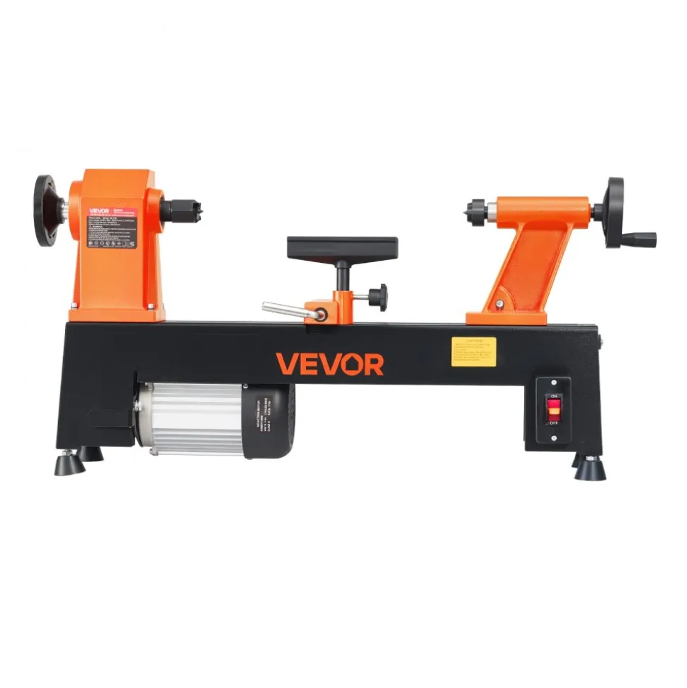 VEVOR Wood Lathe 3/4 HP 12" x 18" Benchtop Wood Lathe Machine 5 Speeds, 780/1320/1920/2640/3840 RPM, with Tool Rest, Wrenches, Faceplate, Heavy Duty, for Beginner Professional Woodworking, Woodturning