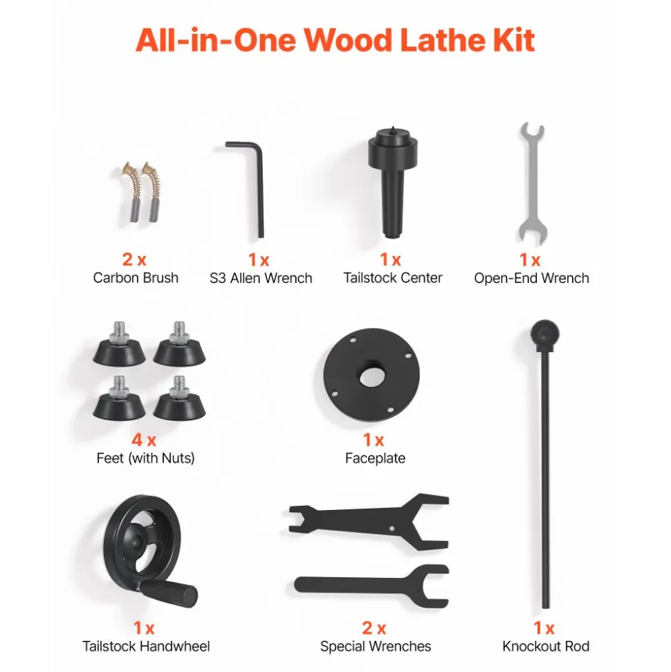 VEVOR Wood Lathe 1/3 HP 8" x 13" Mini Benchtop Wood Lathe Variable Speed, 150 to 3200 RPM, Woodworking Machine with Tool Rest, Wrenches, Feet, for Beginners DIY Enthusiasts Woodworking, Woodturning