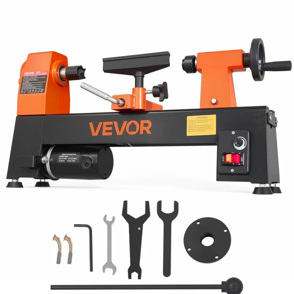 VEVOR Wood Lathe 1/3 HP 8" x 13" Mini Benchtop Wood Lathe Variable Speed, 150 to 3200 RPM, Woodworking Machine with Tool Rest, Wrenches, Feet, for Beginners DIY Enthusiasts Woodworking, Woodturning