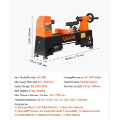 VEVOR Wood Lathe 1/3 HP 8