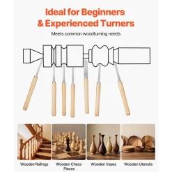VEVOR Wood Lathe Turning Tool Set, 8PCS, Lathe Chisel Set with Carbon Steel Blade, 2 Skew, 1 Spear Point, 1 Parting, 1 Round Nose, 3 Gouge Tools, 1 Oxford Bag, for Beginners, Hobbyists, Professionals
