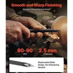 VEVOR Wood Lathe Turning Tool Set, 4PCS, Lathe Roughing Finishing and Detailing Hollow Tool with Wooden Handle, Diamond Round Square Carbide Inserts, Wooden Box, for Beginners Hobbyists Professionals