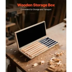 VEVOR Wood Lathe Turning Tool Set, 6PCS, Lathe Roughing, Finishing, Detailing Hollow Tool with Wooden Handle, Diamond Round Square Carbide Inserts, Wooden Box, for Beginners, Hobbyists, Professionals
