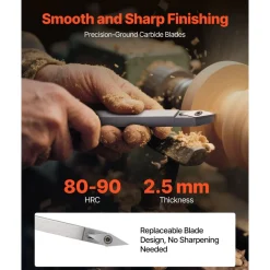 VEVOR Wood Lathe Turning Tool Set, 6PCS, Lathe Roughing, Finishing, Detailing Hollow Tool with Wooden Handle, Diamond Round Square Carbide Inserts, Wooden Box, for Beginners, Hobbyists, Professionals