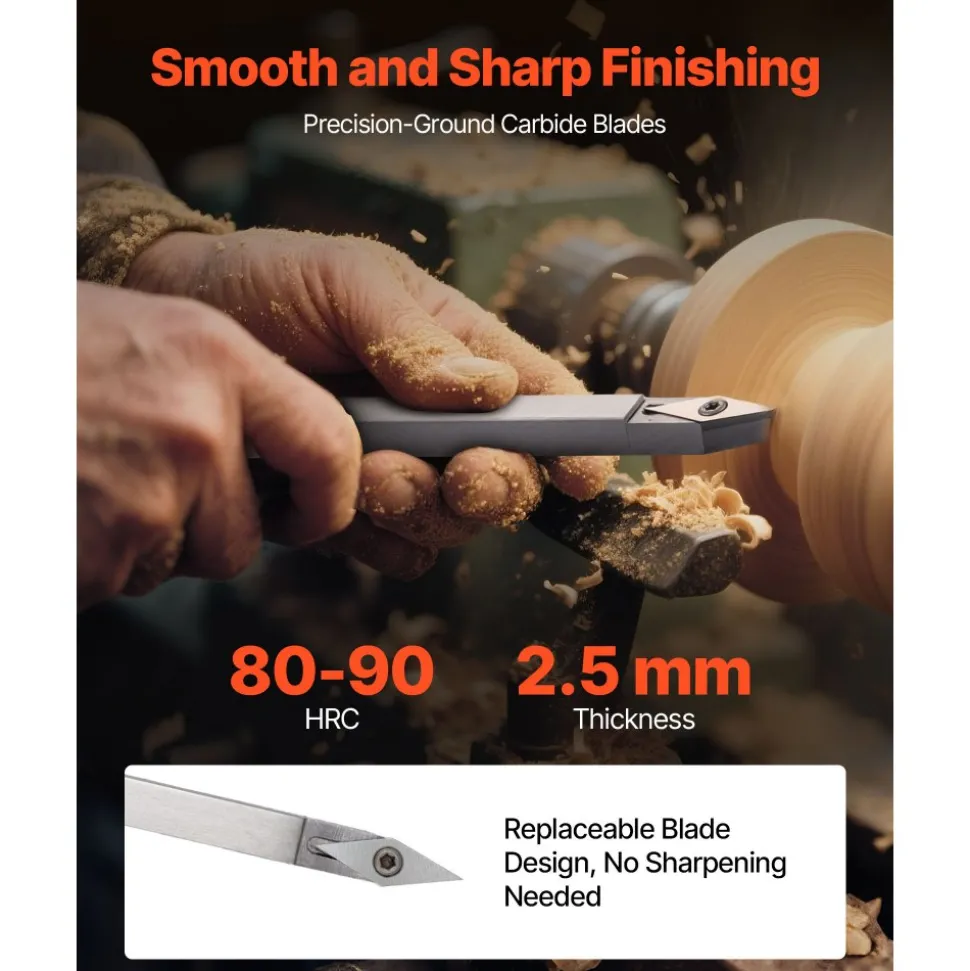 VEVOR Wood Lathe Turning Tool Set, 6PCS, Lathe Roughing, Finishing, Detailing Hollow Tool with Wooden Handle, Diamond Round Square Carbide Inserts, Wooden Box, for Beginners, Hobbyists, Professionals