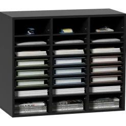VEVOR Wood Literature Organizer, 24 Compartments, File Sorter with Removable Shelves, Mailboxes Slot for Office Home Classroom Mailrooms Organization, EPA Certified, Black