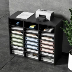 VEVOR Wood Literature Organizer, 24 Compartments, File Sorter with Removable Shelves, Mailboxes Slot for Office Home Classroom Mailrooms Organization, EPA Certified, Black