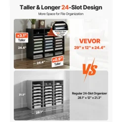VEVOR Wood Literature Organizer, 24 Compartments, File Sorter with Removable Shelves, Mailboxes Slot for Office Home Classroom Mailrooms Organization, EPA Certified, Black