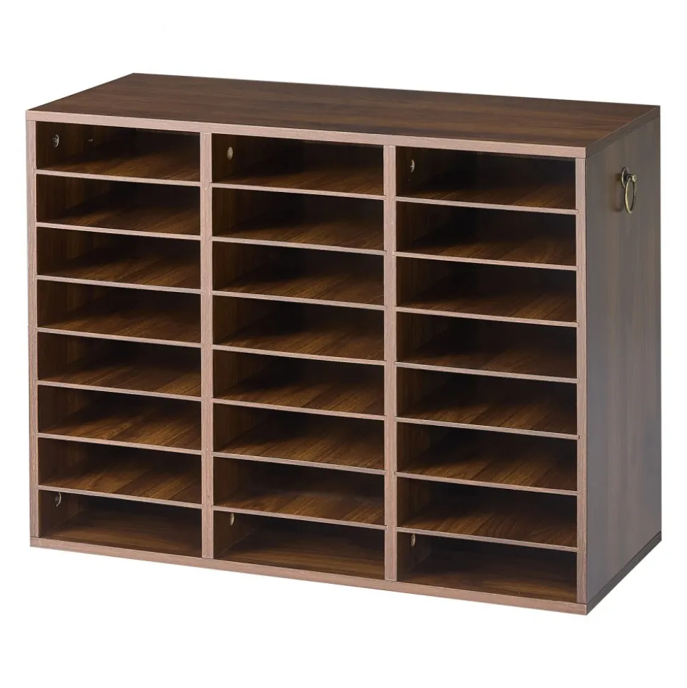 VEVOR Wood Literature Organizer 24 Compartments Office Mailboxes Brown, Countertop Literature Sorter for Files Documents Papers, with Adjustable Shelves, for Office, Home, Classroom Organization