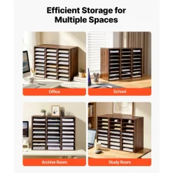 VEVOR Wood Literature Organizer 24 Compartments Office Mailboxes Brown, Countertop Literature Sorter for Files Documents Papers, with Adjustable Shelves, for Office, Home, Classroom Organization