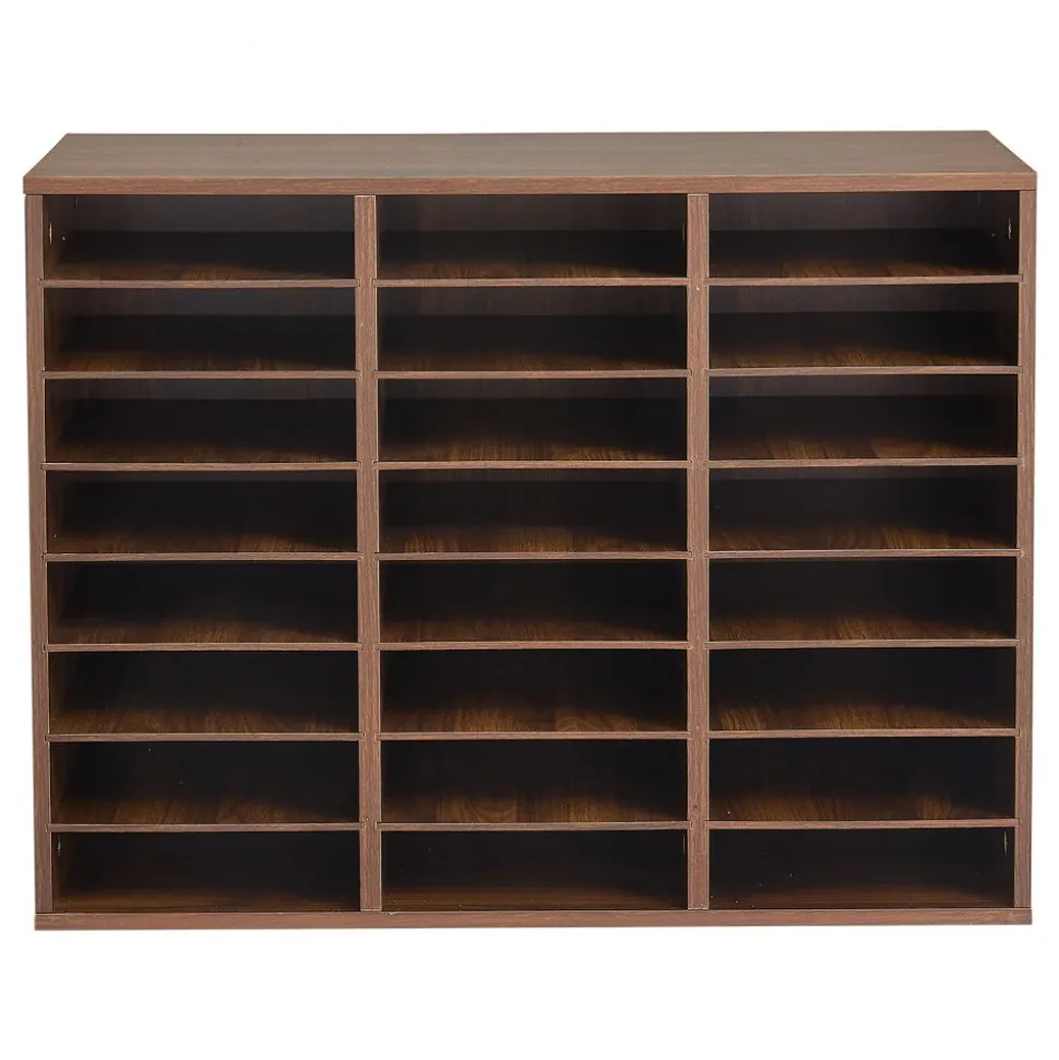 VEVOR Wood Literature Organizer 24 Compartments Office Mailboxes Brown, Countertop Literature Sorter for Files Documents Papers, with Adjustable Shelves, for Office, Home, Classroom Organization