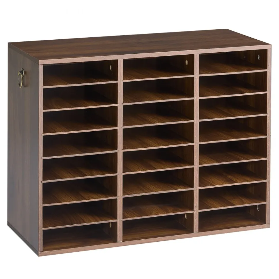 VEVOR Wood Literature Organizer 24 Compartments Office Mailboxes Brown, Countertop Literature Sorter for Files Documents Papers, with Adjustable Shelves, for Office, Home, Classroom Organization