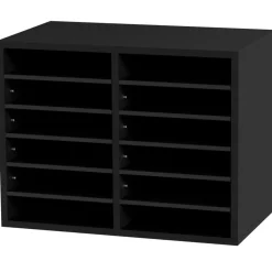 VEVOR Wood Literature Organizer, 12 Compartments, File Sorter with Removable Shelves, Mailboxes Slot for Office Home Classroom Mailrooms Organization, EPA Certified, Black