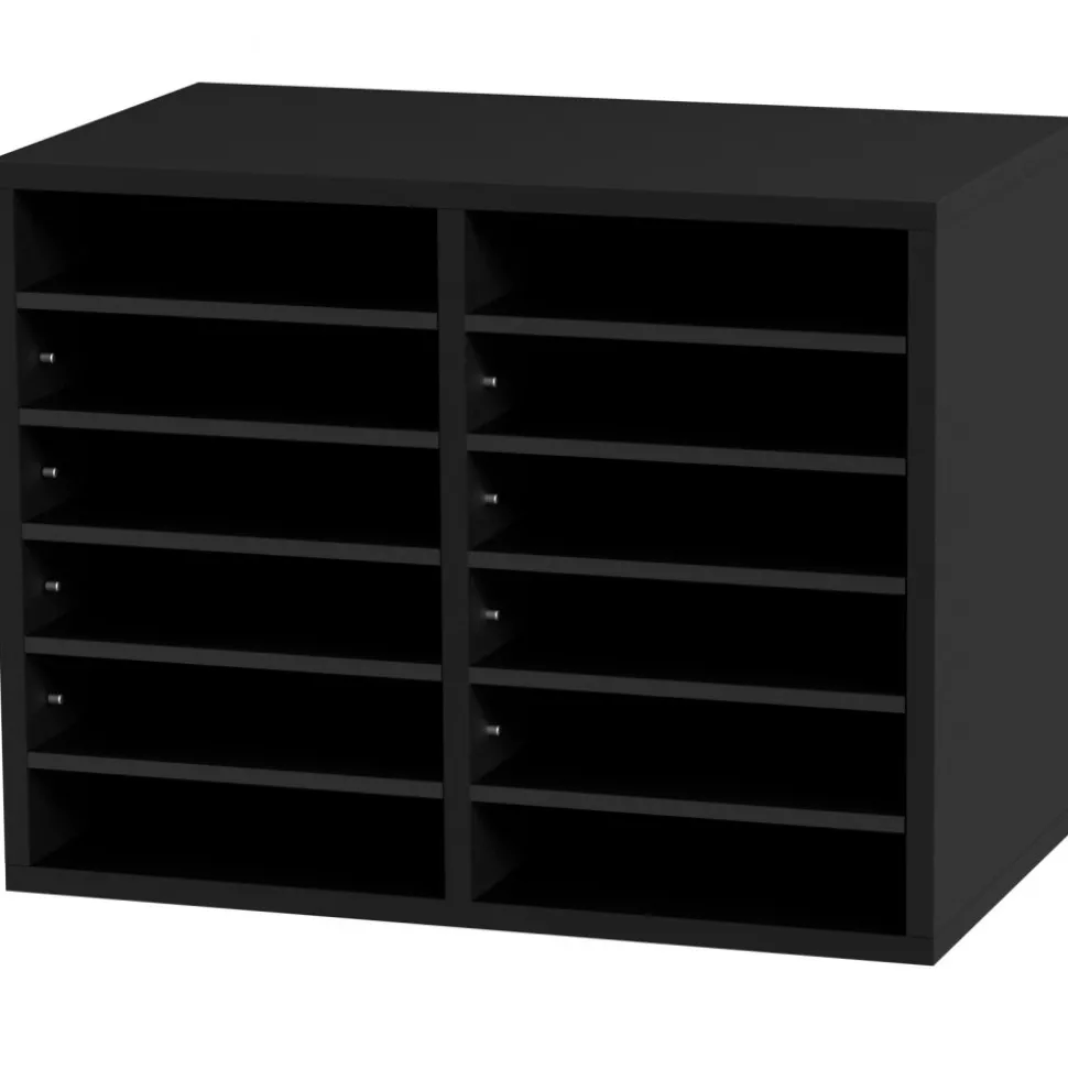 VEVOR Wood Literature Organizer, 12 Compartments, File Sorter with Removable Shelves, Mailboxes Slot for Office Home Classroom Mailrooms Organization, EPA Certified, Black