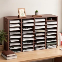 VEVOR Wood Literature Organizer 36 Compartments Office Mailboxes Brown, Countertop Literature Sorter for Files Documents Papers, with Adjustable Shelves, for Office, Home, Classroom Organization