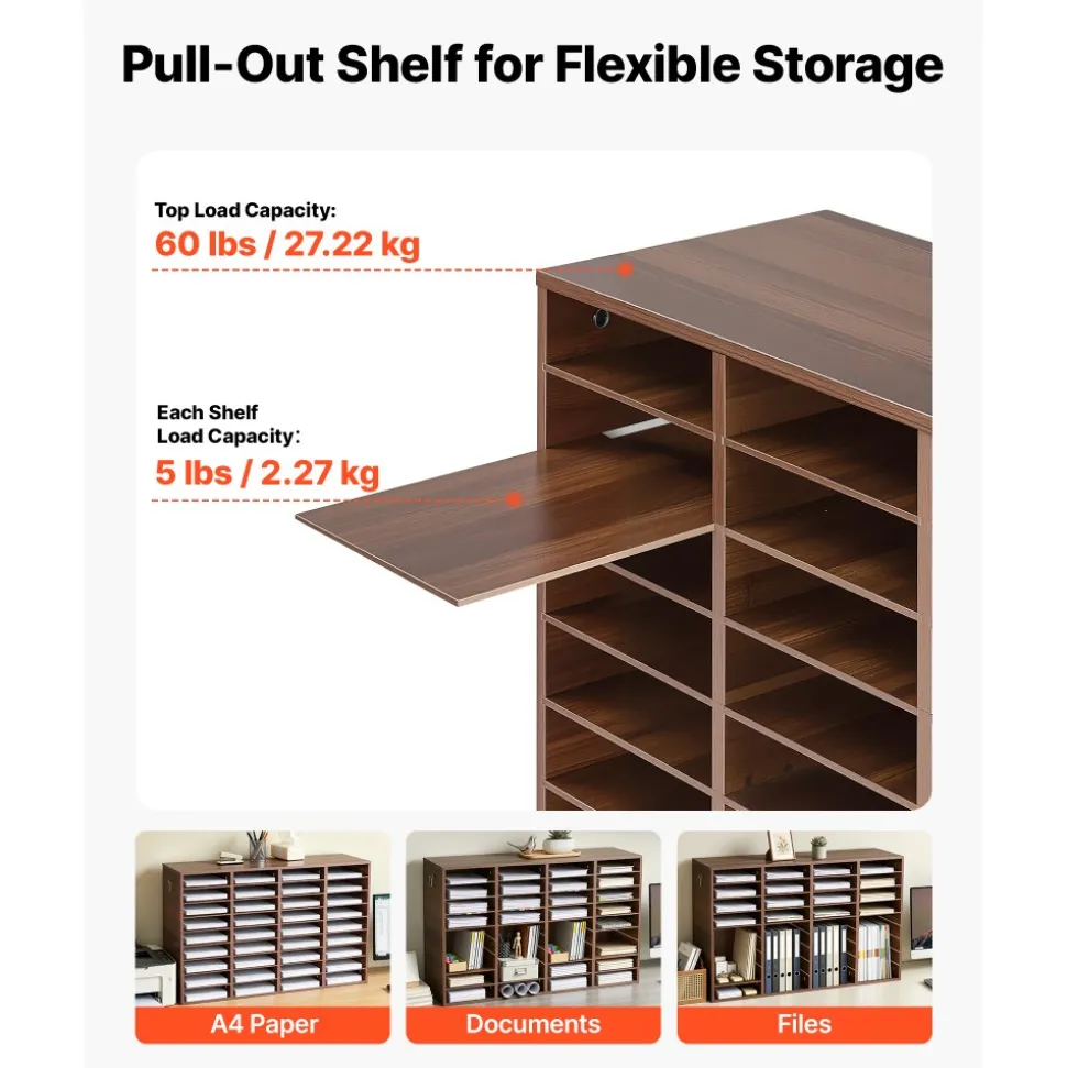 VEVOR Wood Literature Organizer 36 Compartments Office Mailboxes Brown, Countertop Literature Sorter for Files Documents Papers, with Adjustable Shelves, for Office, Home, Classroom Organization
